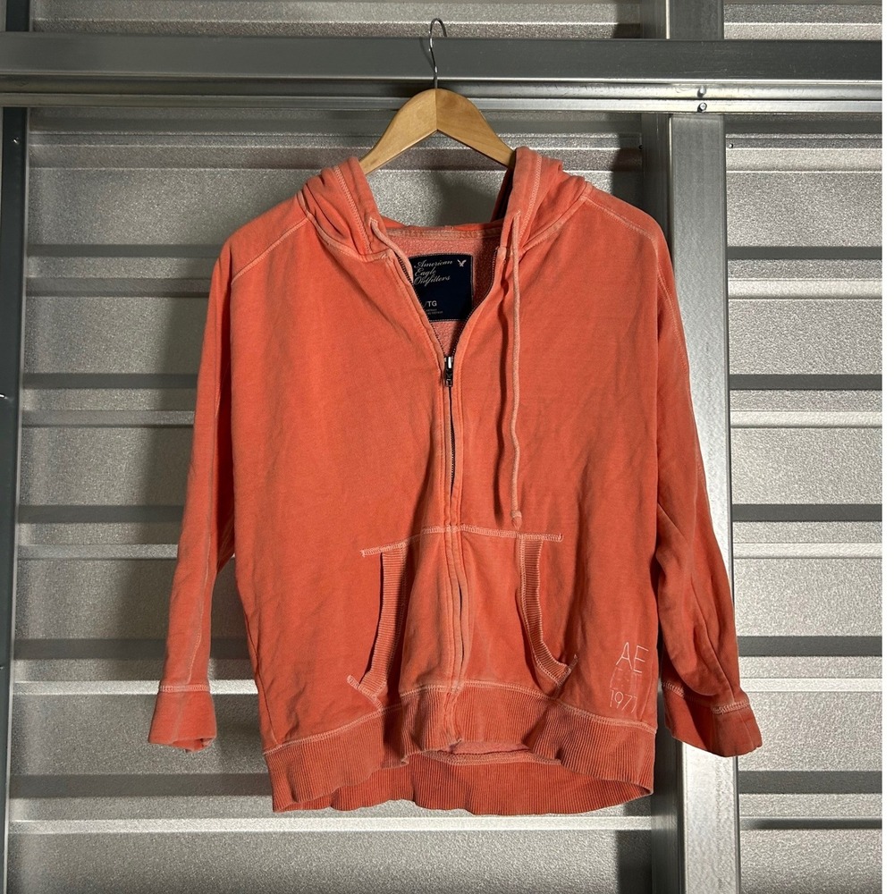 Y2K Style American Eagle Outfitters Coral Orange Full Zip Hoodie AE EST 1977 XL
